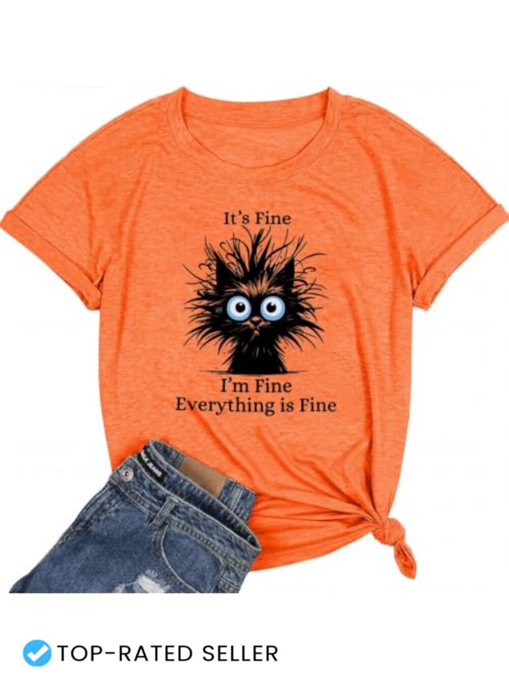 Cute Cat Graphic Tee for Women Funny Quote It's Fine I Am Fine Everything Is